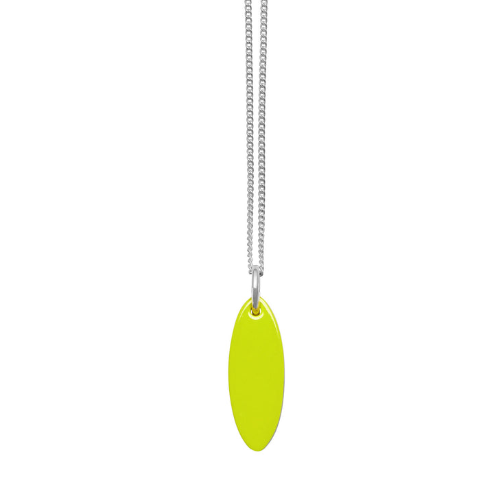 Lime and black reversible oval pendant - Silver