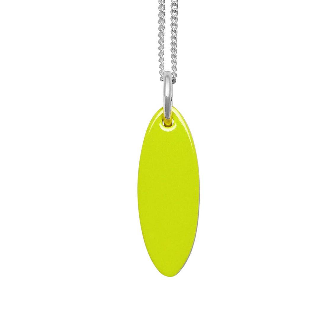 Lime and black reversible oval pendant - Silver