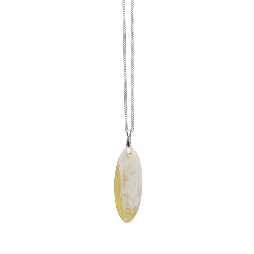 Branch Jewellery - Natural white short Oval Horn Horn Pendant - Silver
