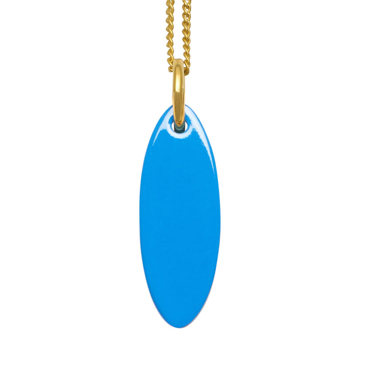 Blue and Natural Brown short Oval Horn Pendant  - Gold