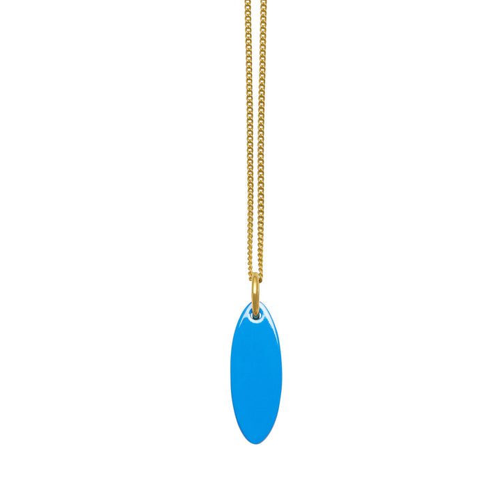 Blue and Natural Brown short Oval Horn Pendant  - Gold