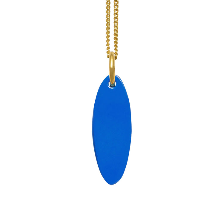 Bright Blue and Natural black short Oval Horn Pendant  - Gold