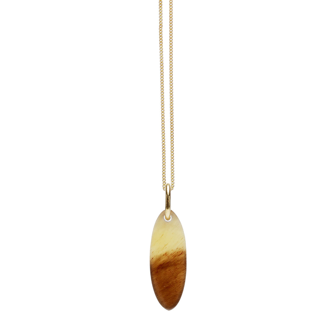 Branch Jewellery - Natural Brown short Oval Horn Pendant  - Gold