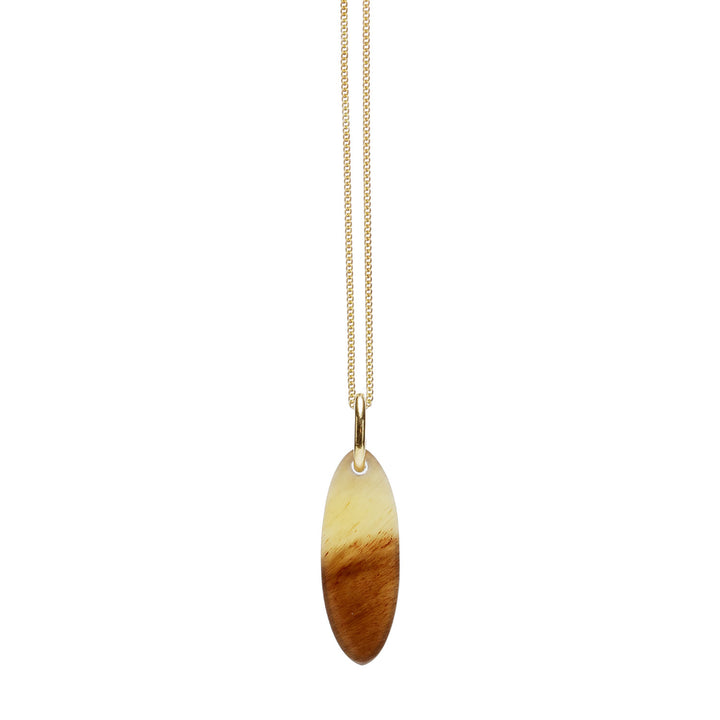 Branch Jewellery - Natural Brown short Oval Horn Pendant  - Gold