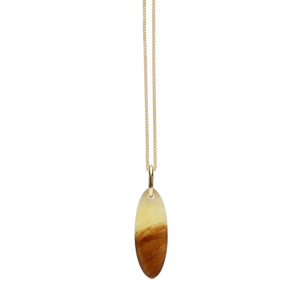 Branch Jewellery - Orange and Natural Brown short Oval Horn Pendant - Gold