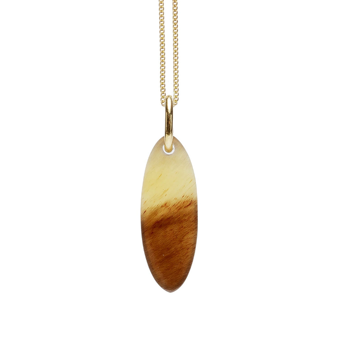 Branch Jewellery - Orange and Natural Brown short Oval Horn Pendant - Gold