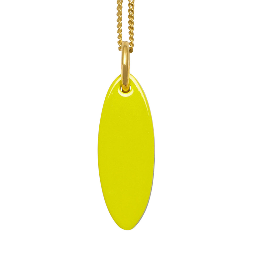 Chartreuse and black reversible oval pendant - Gold