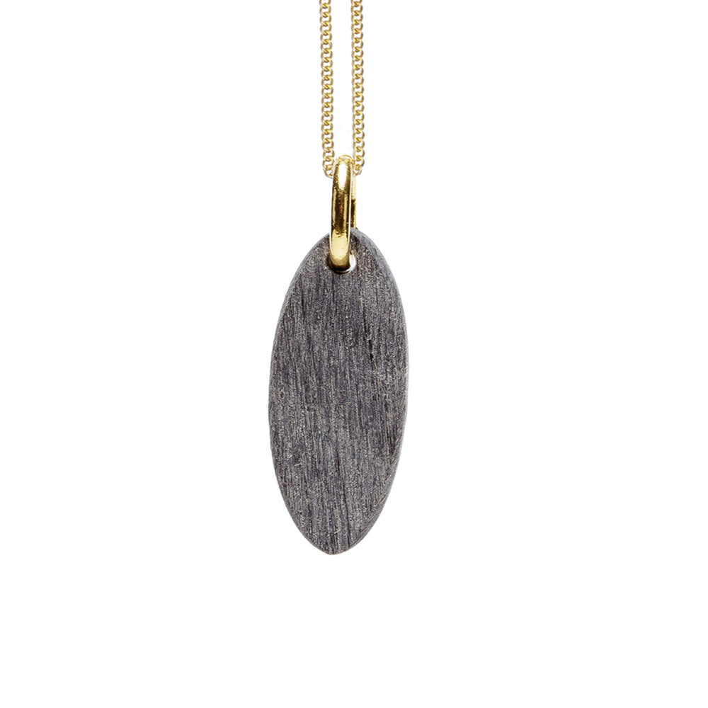 Branch Jewellery - Natural grey short Oval Horn Pendant - Gold