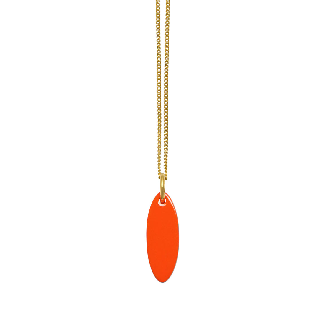 Branch Jewellery - Orange and Natural Brown short Oval Horn Pendant  - Gold