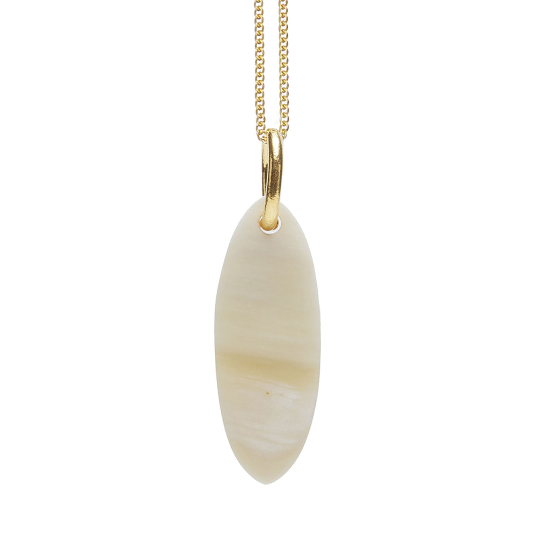Branch Jewellery - Natural white short Oval Horn Pendant - Gold