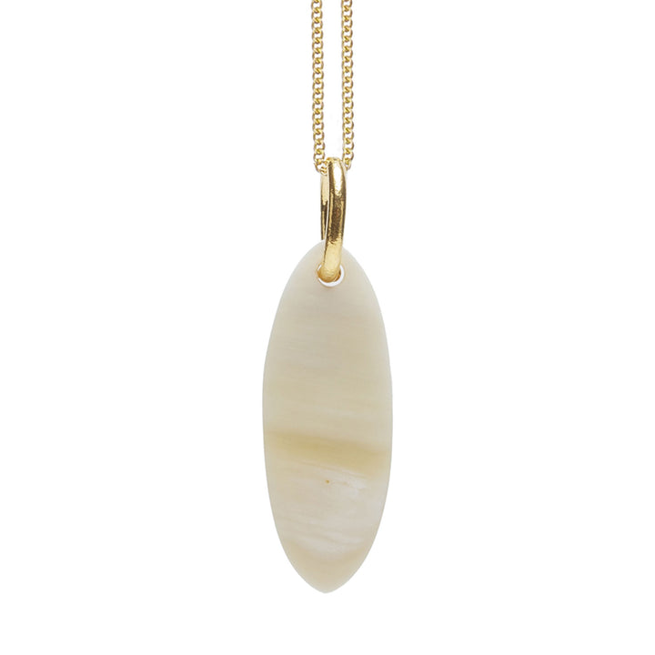 Branch Jewellery - Natural white short Oval Horn Pendant - Gold