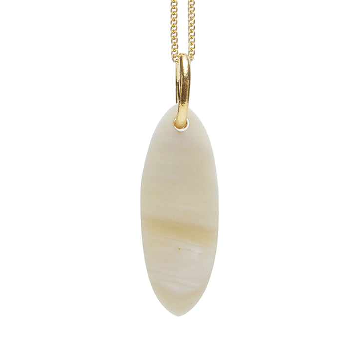 Branch Jewellery - Blue and Natural white short Oval Horn Pendant - Gold