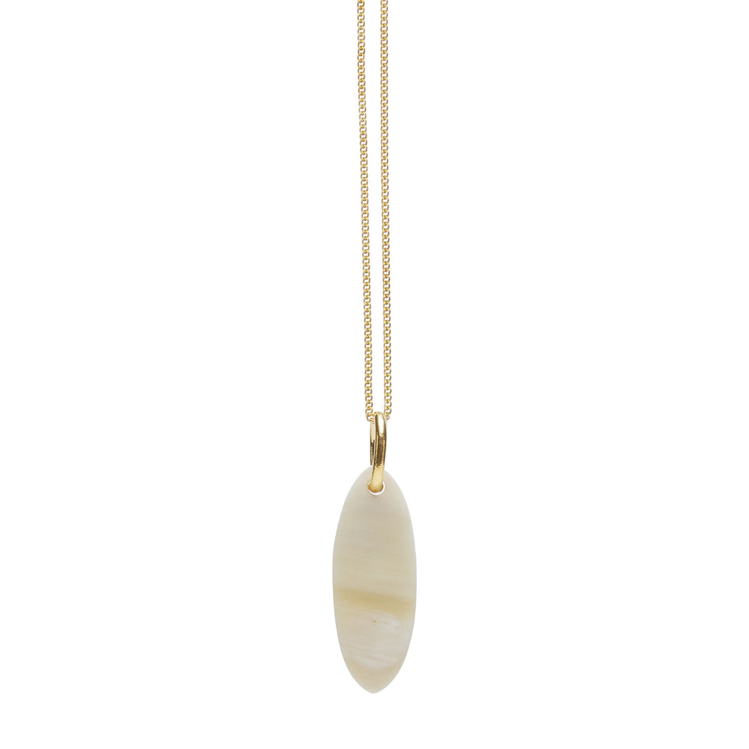 Branch Jewellery - Natural white short Oval Horn Pendant -  Gold
