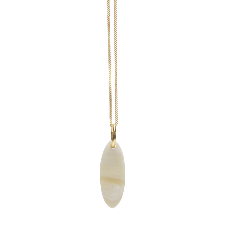 Branch Jewellery - Natural white short Oval Horn Pendant -  Gold