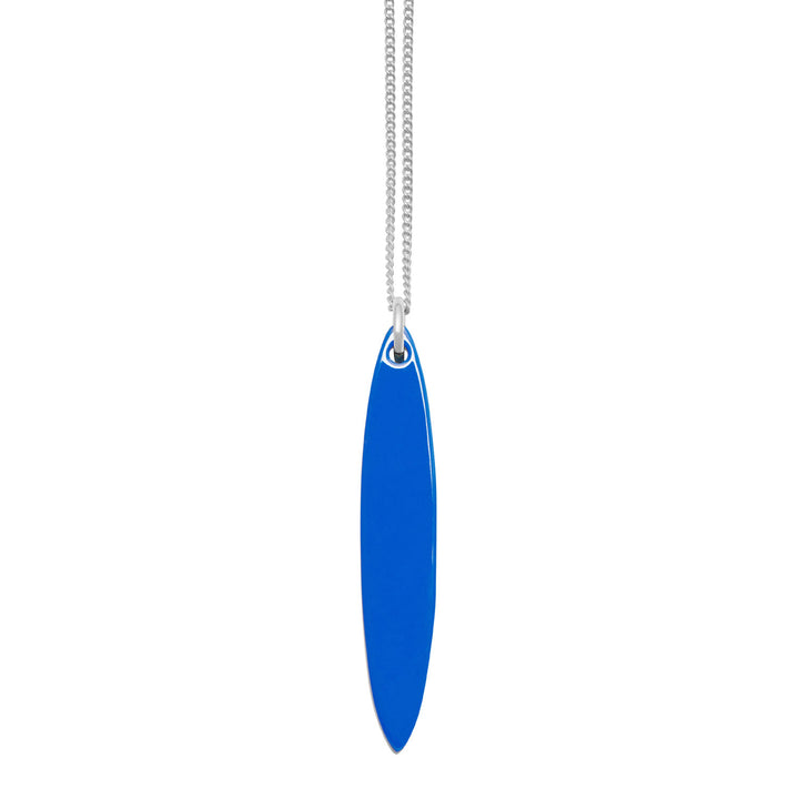 Natural black and Bright blue Long Oval Horn Pendant - Silver