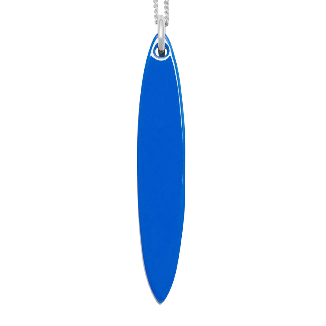 Natural black and Bright blue Long Oval Horn Pendant - Silver