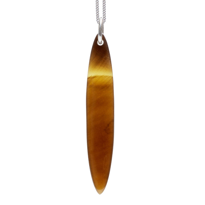 Natural Brown Long Oval Horn Pendant - Silver