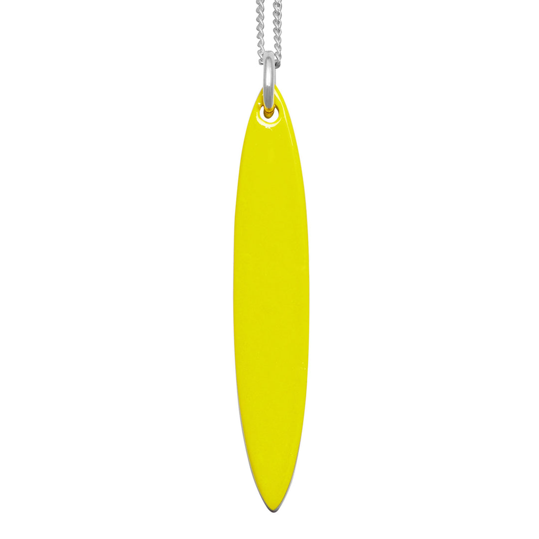 Black and Chartreuse yellow Long Oval Horn Pendant - Silver