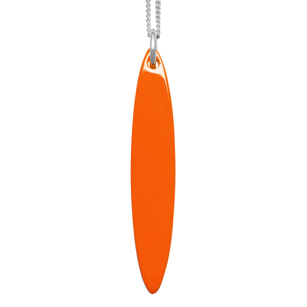 Natural Brown and Orange Long Oval Horn Pendant - Silver