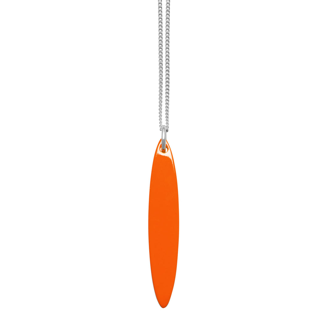 Branch Jewellery - long Orange and brown  natural reversable oval horn pendant on a sterling silver chain.