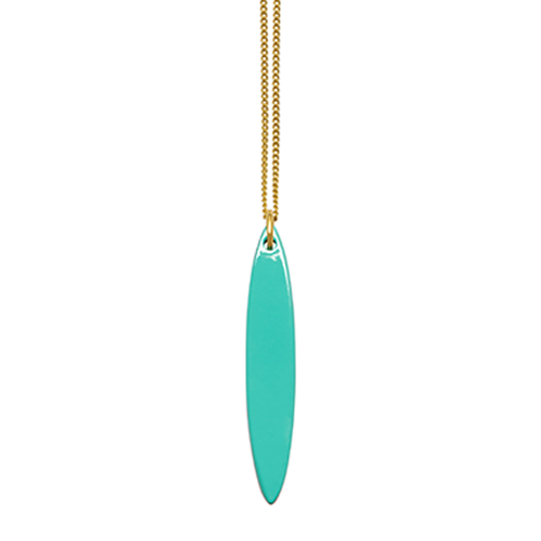 Branch Jewellery - Natural Brown and aquamarine Long Oval Horn Pendant Gold