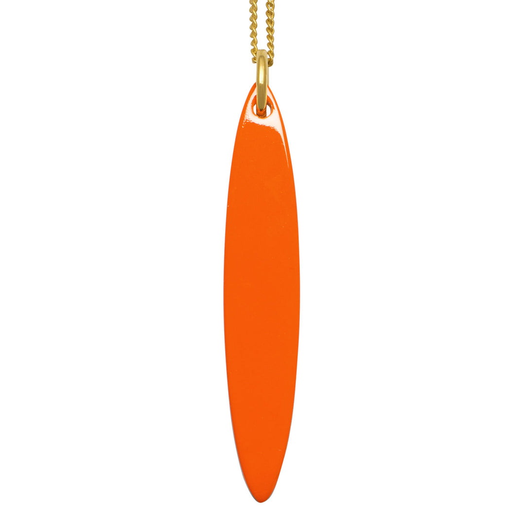Natural Brown and Orange Long Oval Horn Pendant Gold