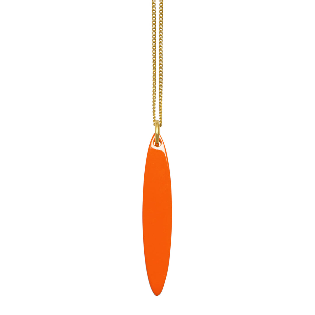 Branch Jewellery - Orange and brown natural reversable oval horn pendant on a gold plated silver chain.