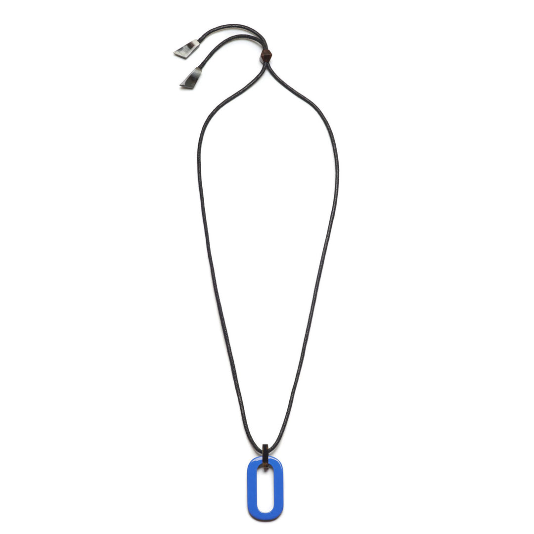 Black natural and bright blue rectangle horn pendant