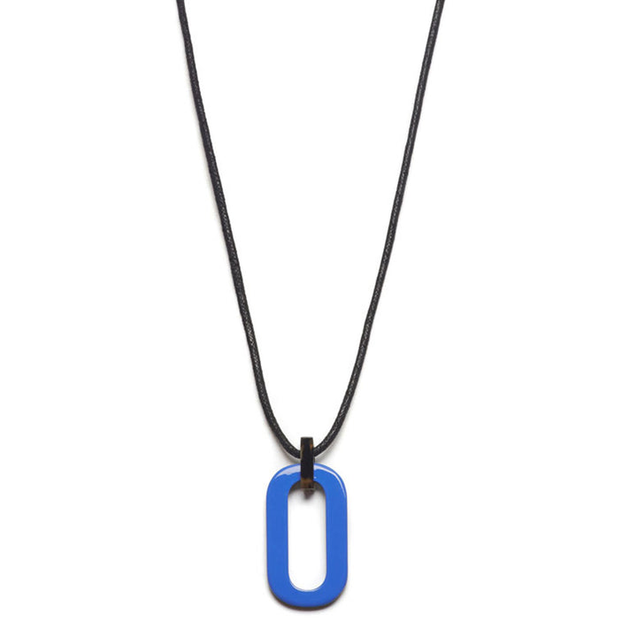 Black natural and bright blue rectangle horn pendant