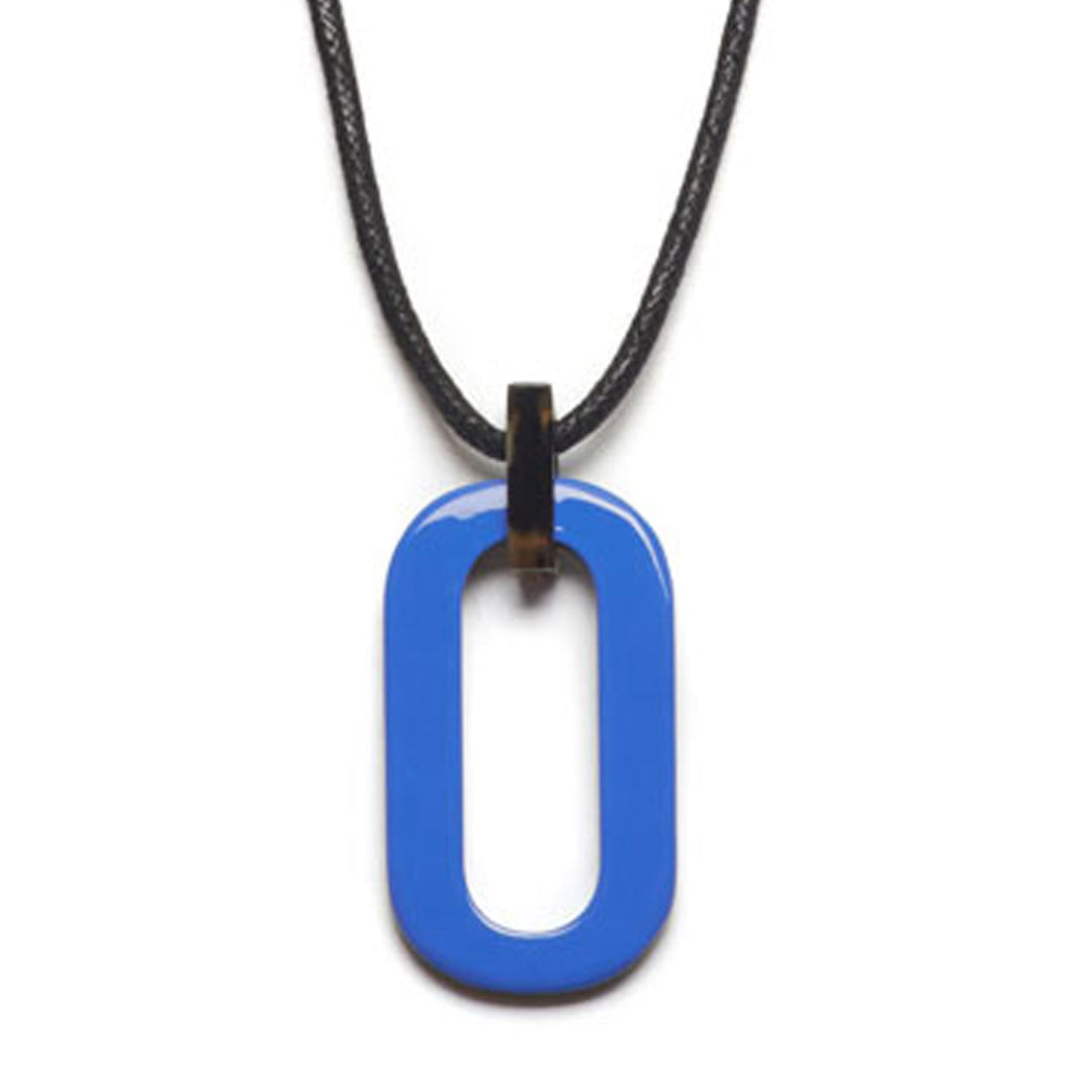 Black natural and bright blue rectangle horn pendant