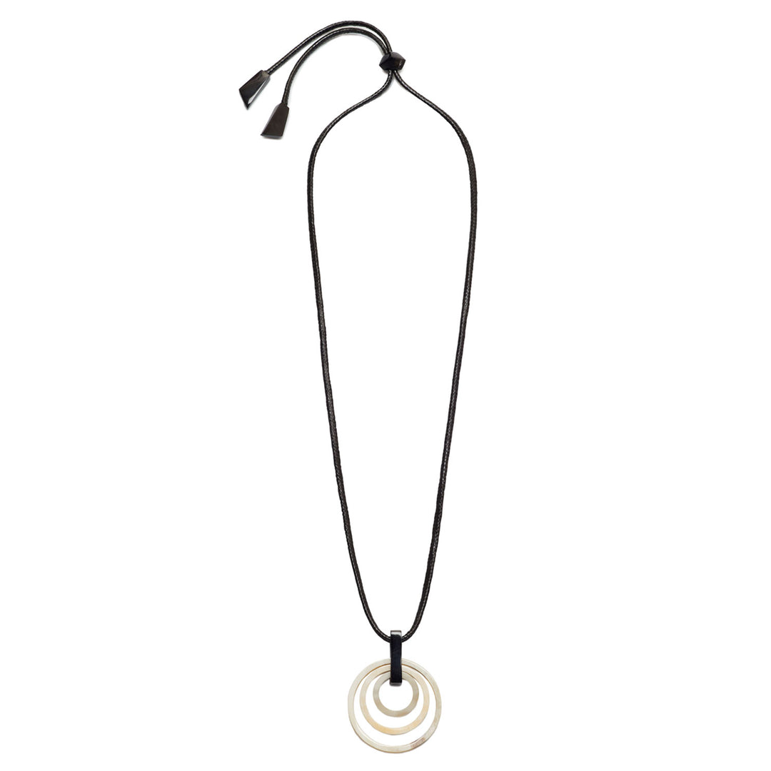 White natural triple ring horn and cord pendant