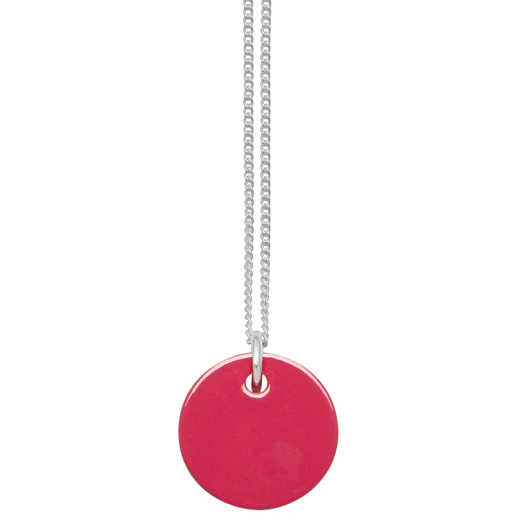 Branch Jewellery - small round reversable red and black natural horn disc pendant on a sterling silver chain.