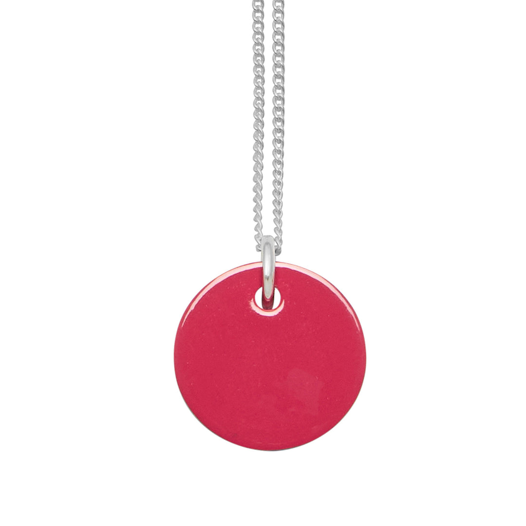 Red and Black natural reversible Lacquered disc pendant - Silver