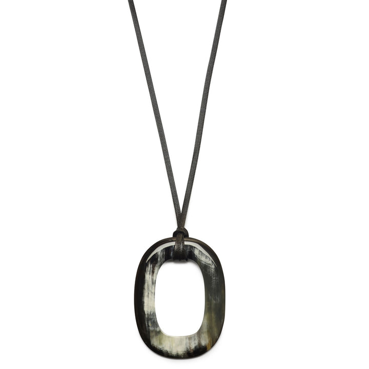 Black natural large oval horn pendant