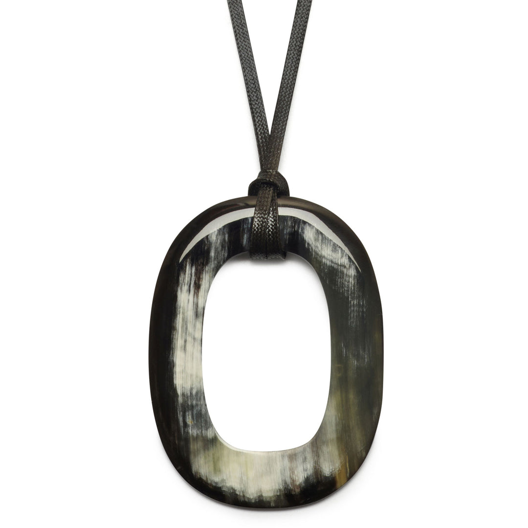 Black natural large oval horn pendant