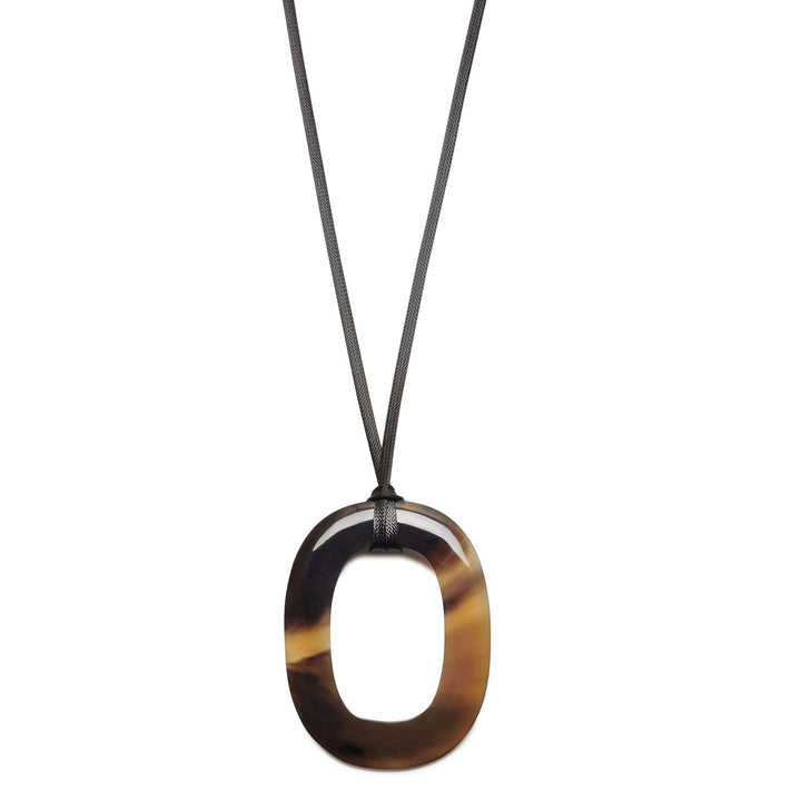 Brown natural large oval horn & cord pendant