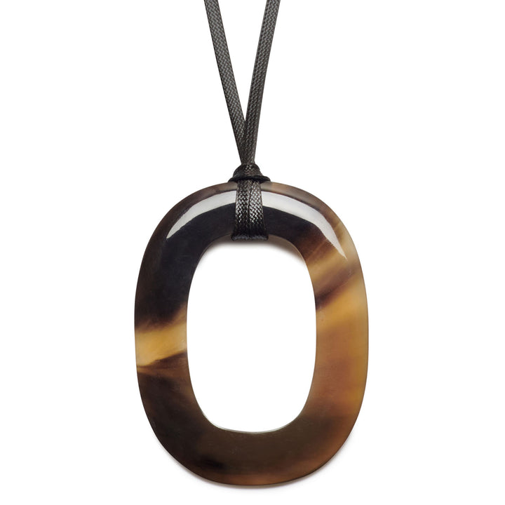 Brown natural large oval horn & cord pendant