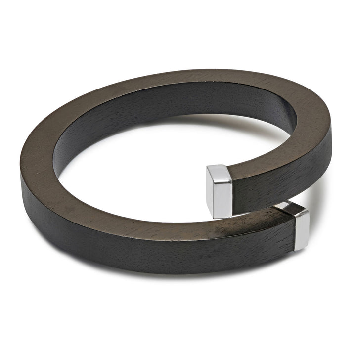 Kora Black Wood and Silver Wrap Over Bangle