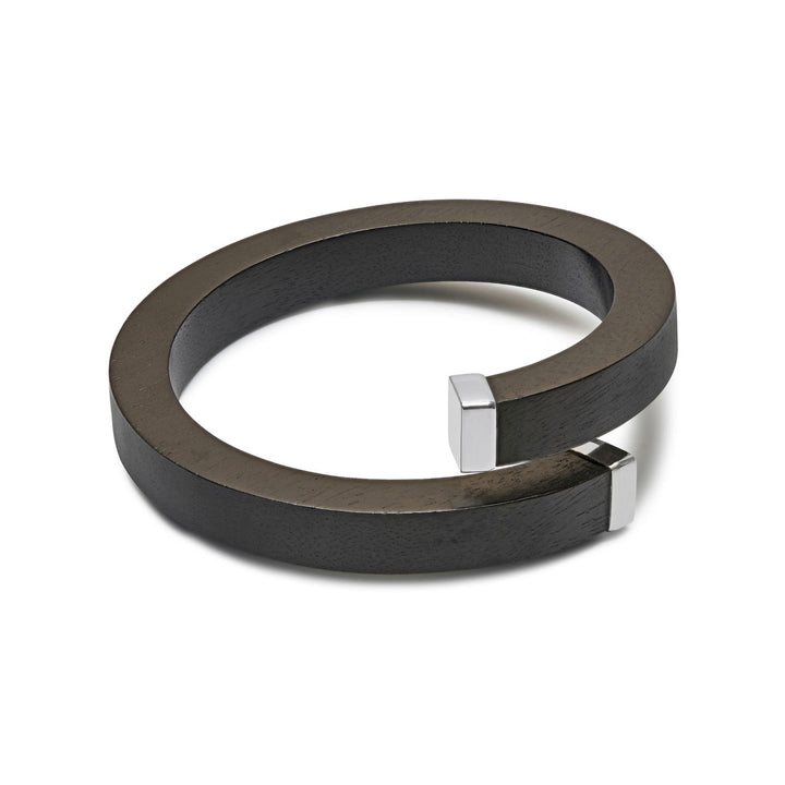 Kora Black Wood and Silver Wrap Over Bangle