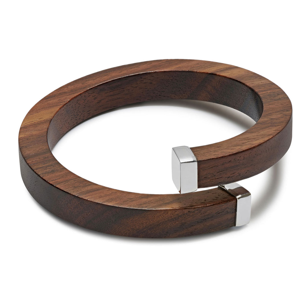 Kora Brown Wood and Silver Wrap Over Bangle