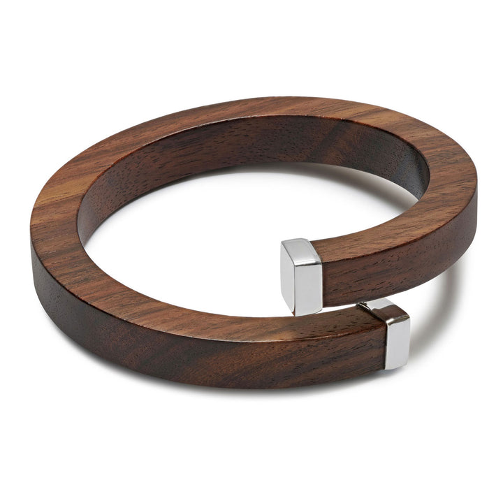 Kora Brown Wood and Silver Wrap Over Bangle