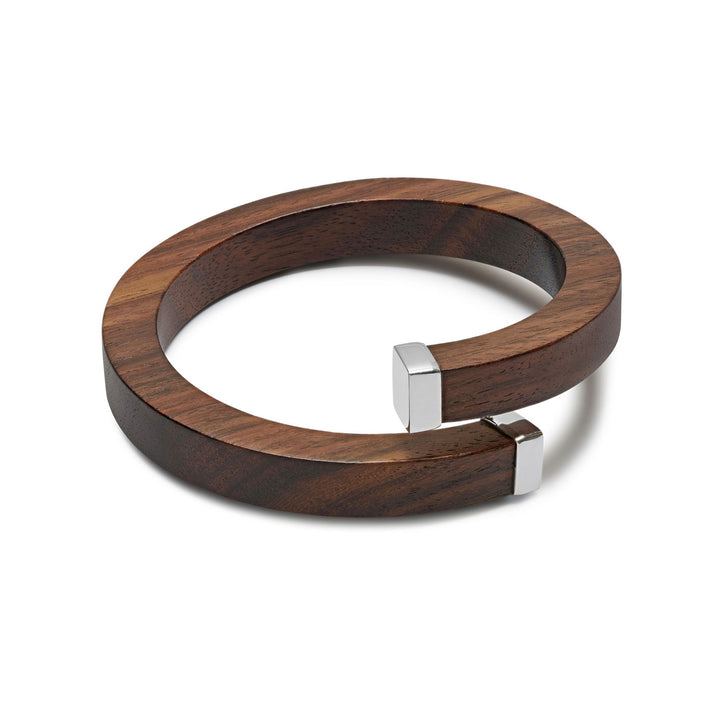 Kora Brown Wood and Silver Wrap Over Bangle