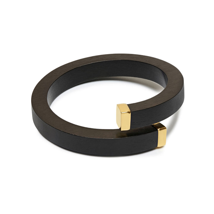 Kora Black Wood and Gold Wrap Over Bangle