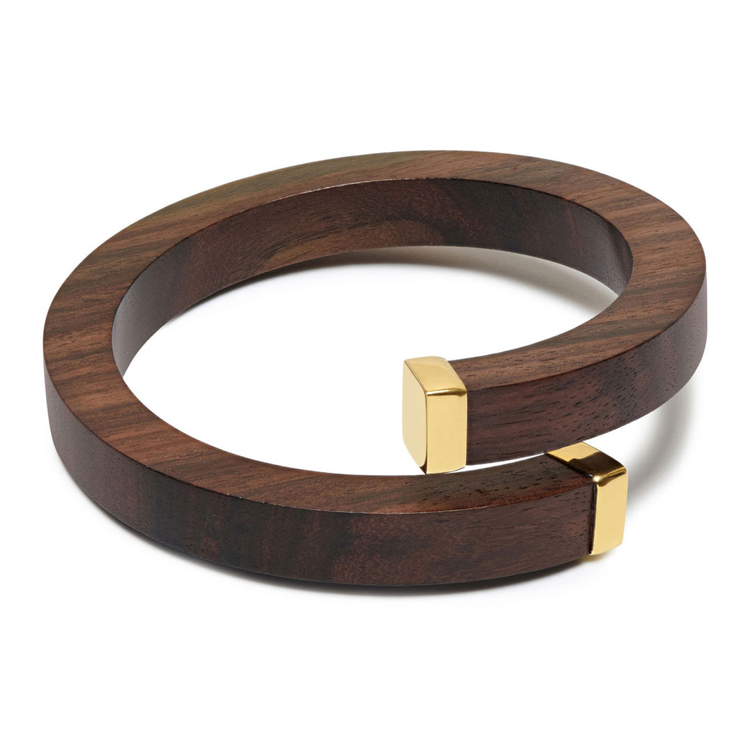 Kora Brown Wood and Gold Wrap Over Bangle