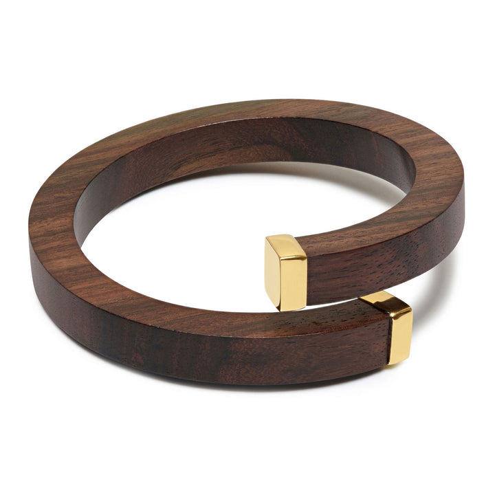 Kora Brown Wood and Gold Wrap Over Bangle