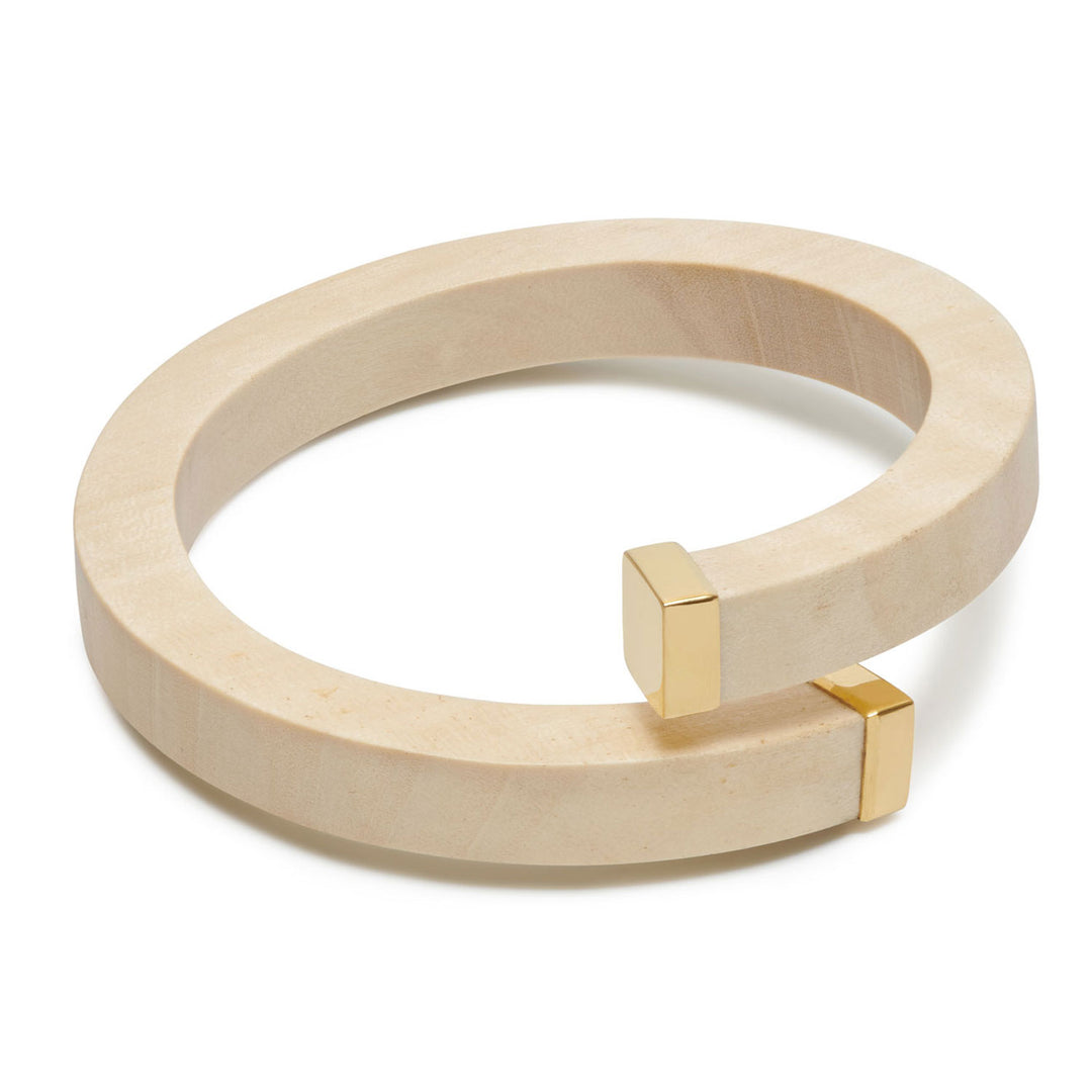 Kora White Wood and Gold Wrap Over Bangle
