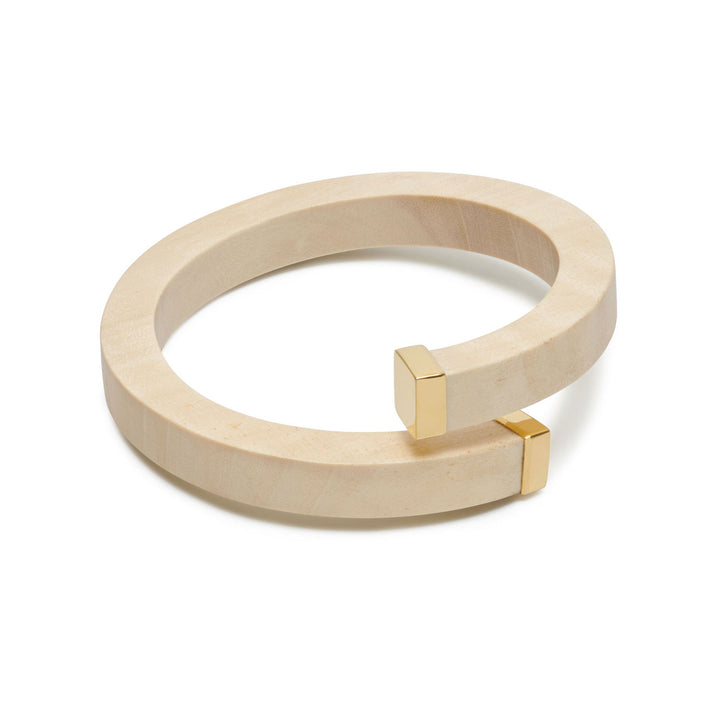 Kora White Wood and Gold Wrap Over Bangle