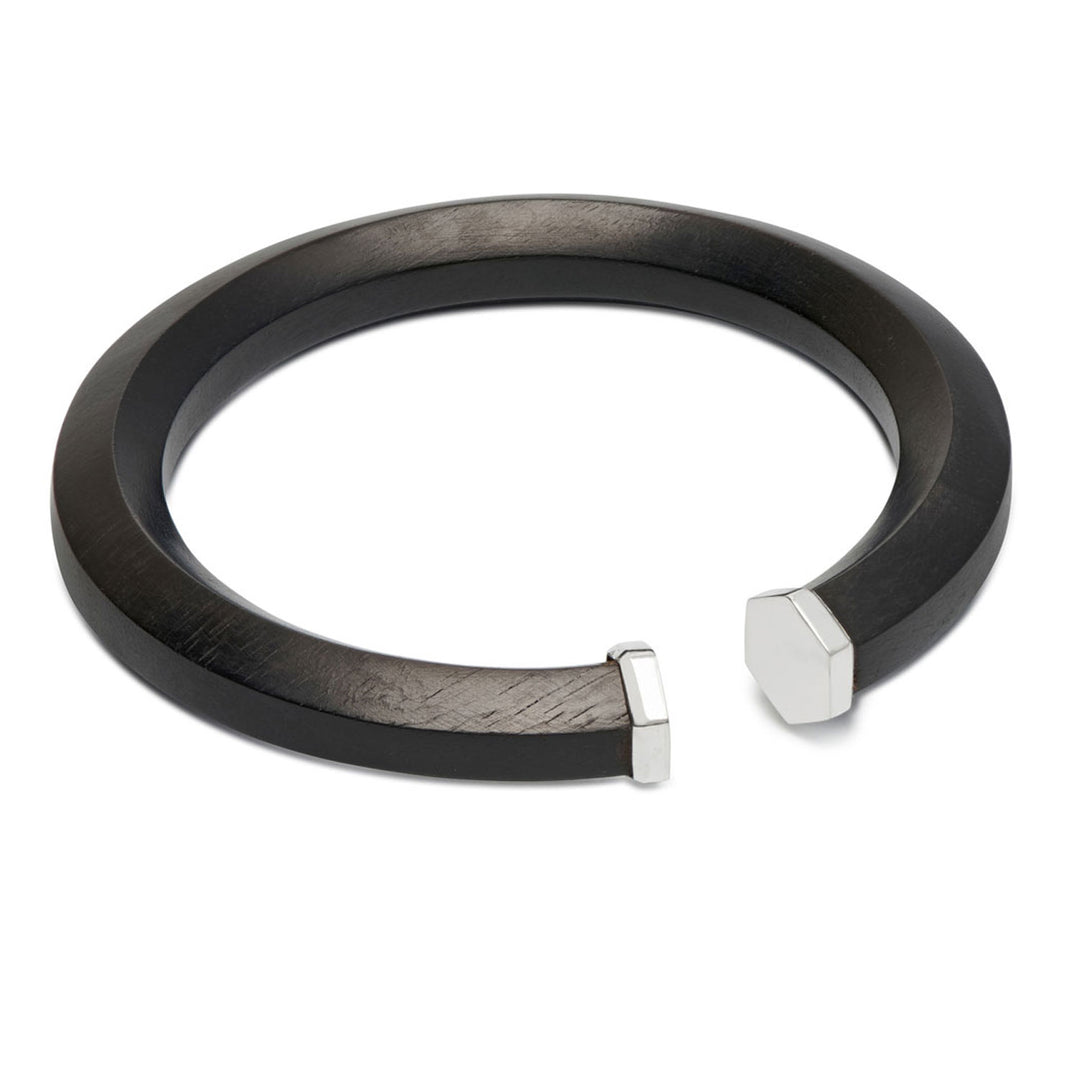 Melia Black wood and silver Hexagon Shaped wooden bangle