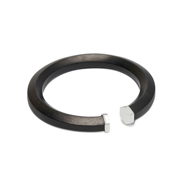Melia Black wood and silver Hexagon Shaped wooden bangle