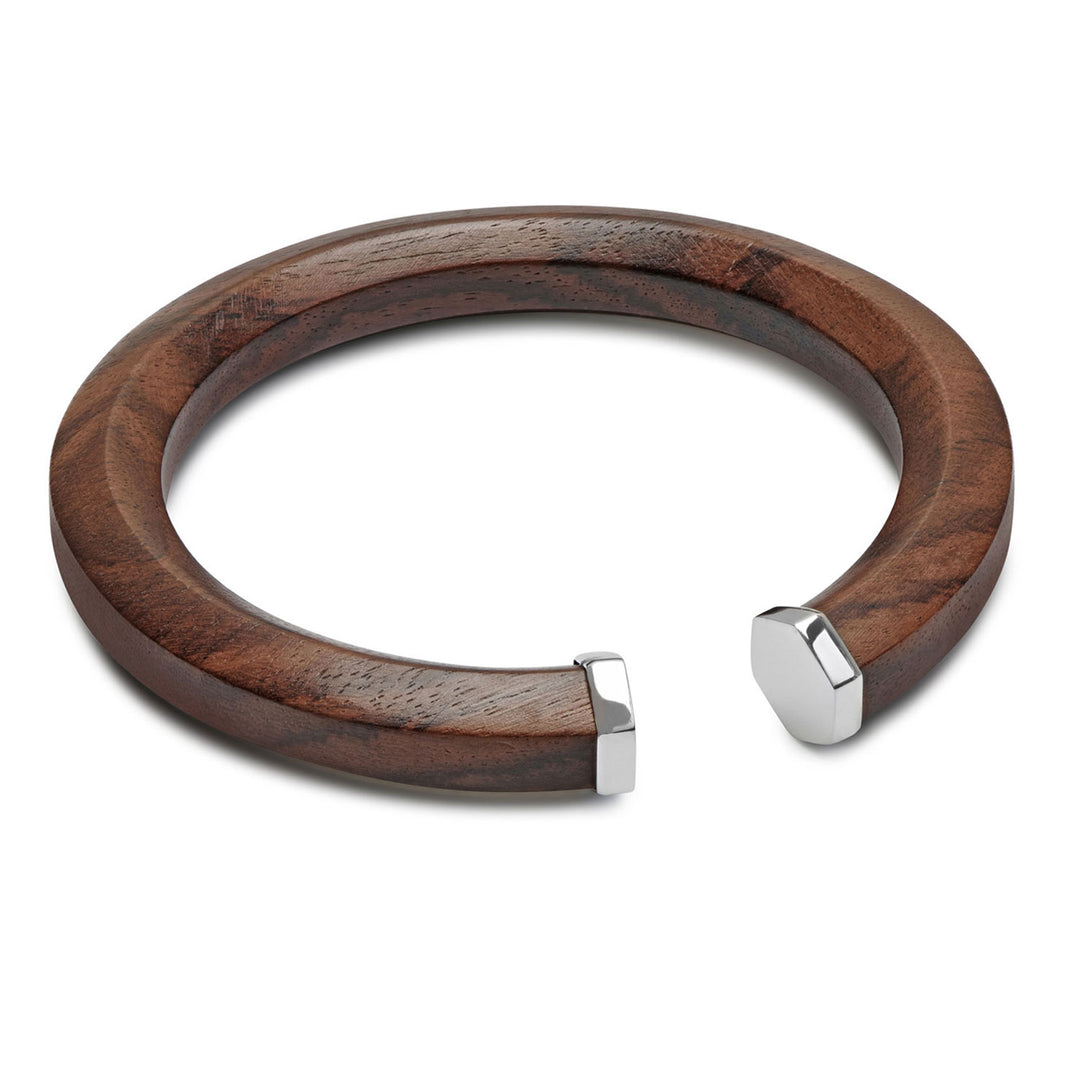 Melia Brown wood and silver Hexagon Shaped wooden bangle